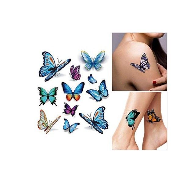 Lot de 6 tatouages temporaires en forme de papillon pour femme, étanches, durables, pour bras, épaules, tatouages sexy pour l