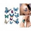 Lot de 6 tatouages temporaires en forme de papillon pour femme, étanches, durables, pour bras, épaules, tatouages sexy pour l