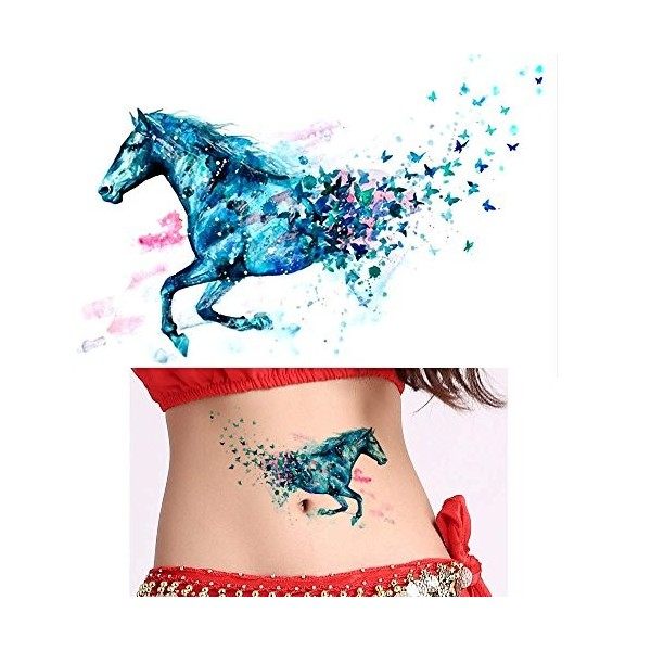 Faux tatouage, 3 feuilles de tatouage, motifs de chevaux, 3 couleurs, pour bras, avant-bras