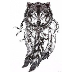 Lot de 4&nbsp;faux tatouages pour bras, motifs de loup, noir, 4&nbsp;tatouages de 20&nbsp;x&nbsp;15&nbsp;cm