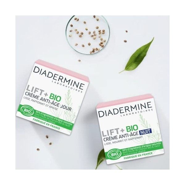 Diadermine - Lift+ Bio - Crème Visage Anti-Âge Jour - Lisse, Raffermit et Apaise - 99% dingrédients dorigine naturelle - So C...