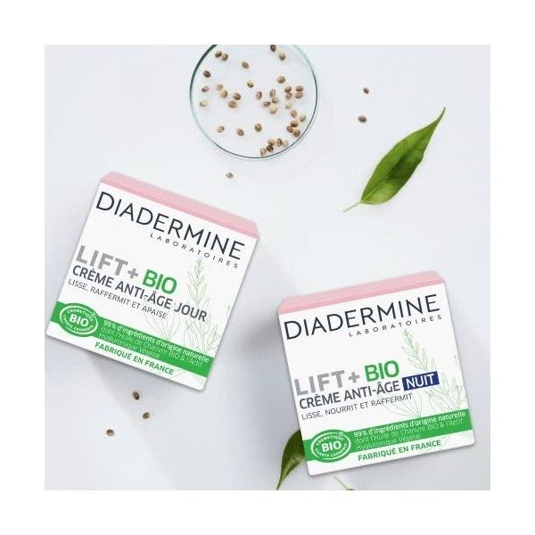 Diadermine - Lift+ Bio - Crème Visage Anti-Âge Jour - Lisse, Raffermit et Apaise - 99% dingrédients dorigine naturelle - So