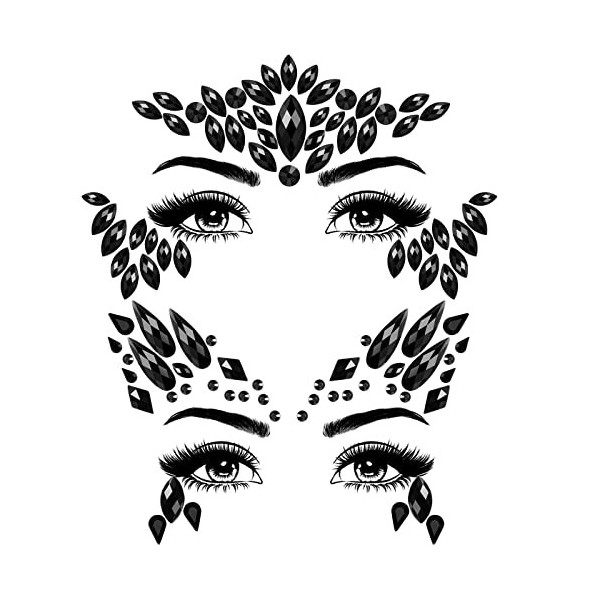 BBTO 2 Pcs Gemmes de Corps dHalloween Autocollant de Visage en Strass Scintillants Autocollant de Yeux en Cristal Bijoux de 