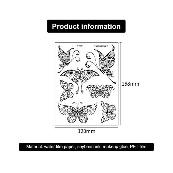 Zasjon Tatouage Ephemere Femme, 6 Feuilles Faux Tatouage Imperméables Minuscules, Tatouages Temporaires Autocollants Noir Tat