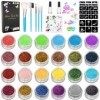 Kit Tatouage Paillettes, Wodovia 24 Couleurs Tatouages Temporaires Maquillage mit 105 Pochoirs, Non-toxique Kit Maquillage de