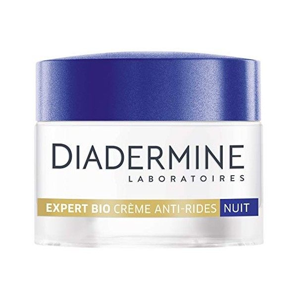 Diadermine - Expert Bio - Crème Visage Anti-Ride Nuit - Resvératrol et Extrait dAlgues - Pour Peaux Matures - 99 % dingrédi