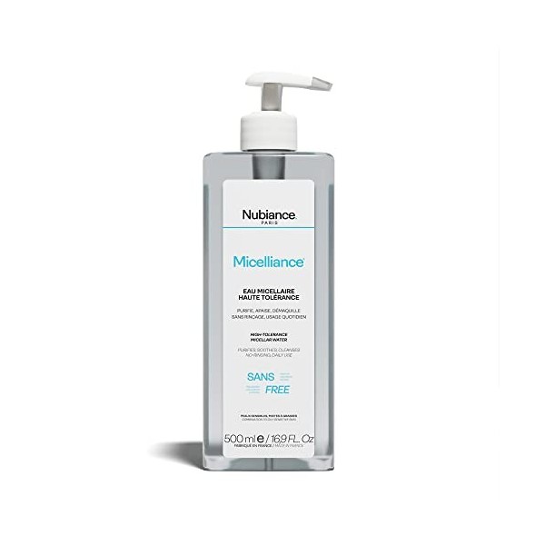 NUBIANCE - Micelliance - Eau micellaire 500ml - Démaquillant yeux waterproof - Nettoyer tous les types de peau. Anti-imperfec