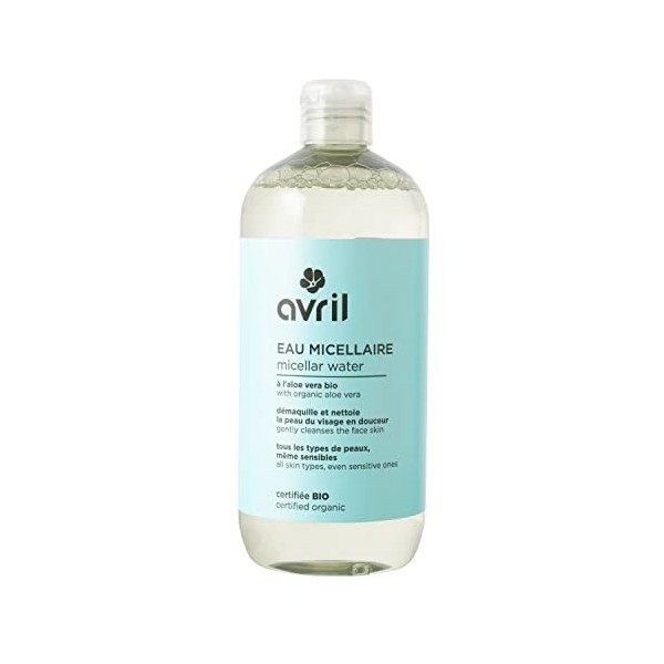 Avril - Eau Micellaire Bio - Haute Tolérance, Tous Types de Peaux - Démaquille & Nettoie - Aloe Vera Bio - 99% dOrigine Natu