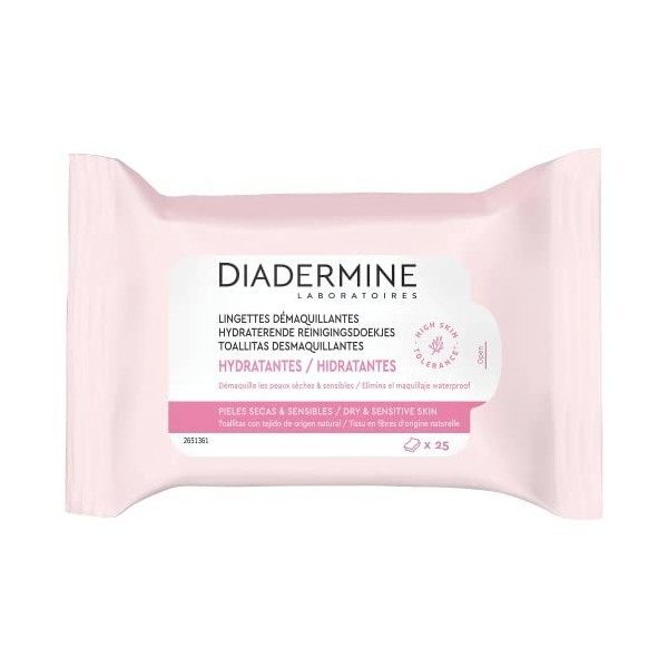 Diadermine - Lingettes Démaquillantes Nettoyantes Hydratantes - Nettoyant Visage - Peaux sèches et sensibles - Haute Toléranc...