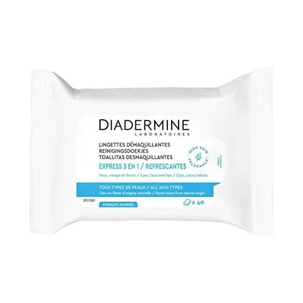 Diadermine Lingettes Démaquillantes Express 3-en-1 40 lingettes. Crème Jour et Nuit