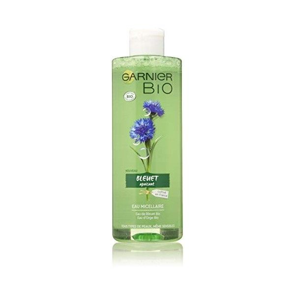 Garnier Bio – Eau Micellaire Démaquillante et Nettoyante – Eau de Bleuet Bio – Pour Peaux et Yeux Sensibles – 400 ml