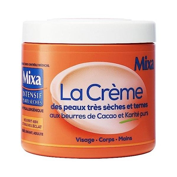 Mixa&nbsp;Intensif&nbsp;Peaux&nbsp;Sèches&nbsp;- La Crème&nbsp;des Peaux Très Sèches et Ternes&nbsp;- Multi Usages Visage, Corps, Mains, Pieds - Nourrit 48...