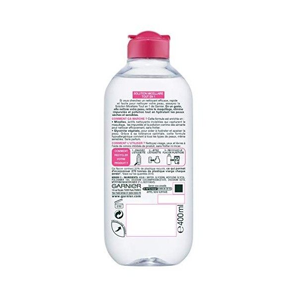 Garnier Skin Active Solution Micellaire Tout En 1 Peaux Sèches et Sensibles Grand Format 400 ml - Lot de 3