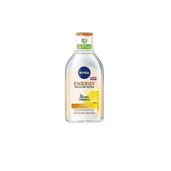 NIVEA Energy Eau micellaire à 3 antioxydants - Eau nettoyante 3-en-1, démaquillant végétalien avec vitamines C et B3, convien