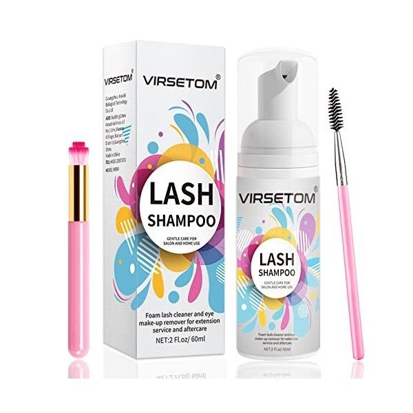 Nettoyant pour extensions de cils, shampooing doux + brosse + brosse + brosse à mascara, nettoyant sans paraben et sans sulfa