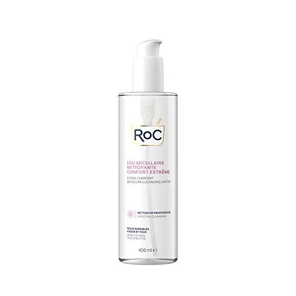 RoC - Eau Micellaire Démaquillante Extra Confort - Peau, Visage et Yeux Sensibles - Nettoyage Efficace - Minimise les Risques