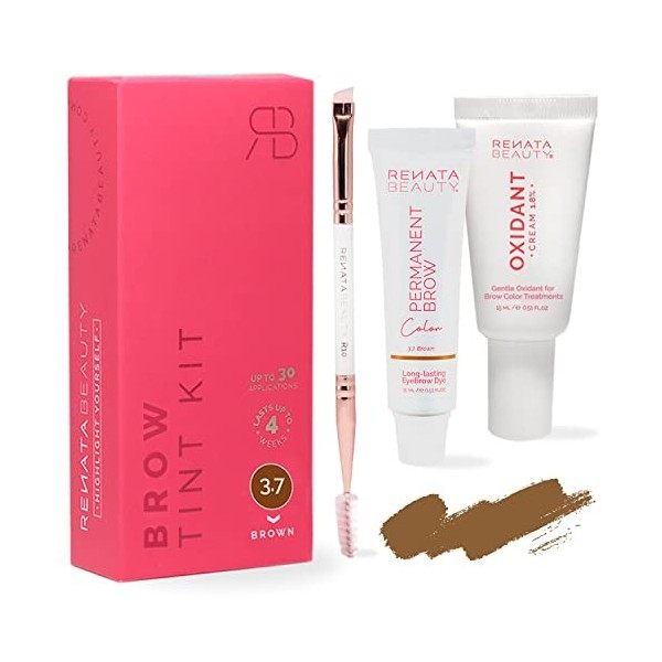 Renata Beauty Kit de Teinture pour Sourcils – Kit de Coloration des Sourcil Avec Couleur, Crème Oxydante et Brosse – Effet Lo