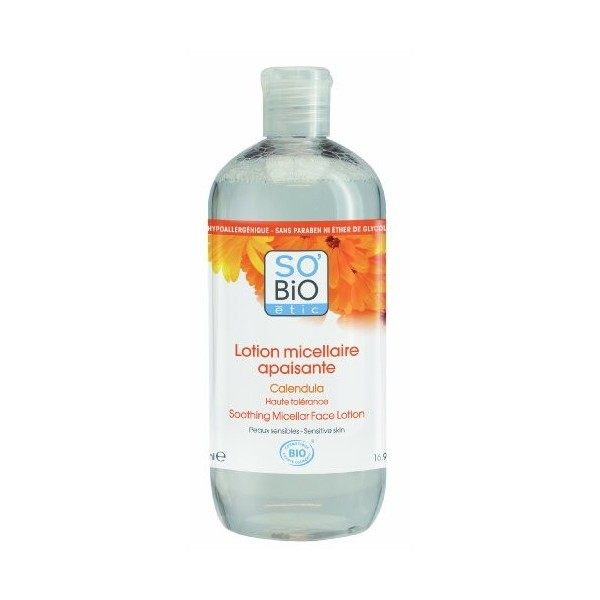 SoBio Étic Lotion Micellaire Apaisante Calendula Bio pour Peaux Sensibles 500 ml Lot de 2