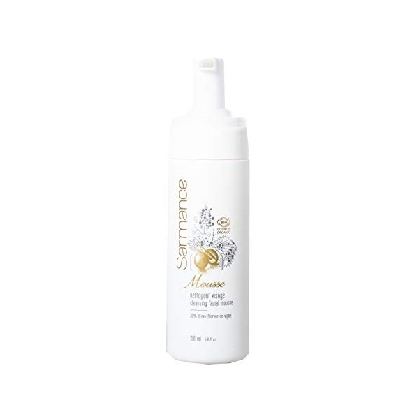 SARMANCE - Mousse Nettoyante et Démaquillante Visage BIO - Peaux Sensibles - Vignes et Aloe Vera - Origine Naturelle - 150ml