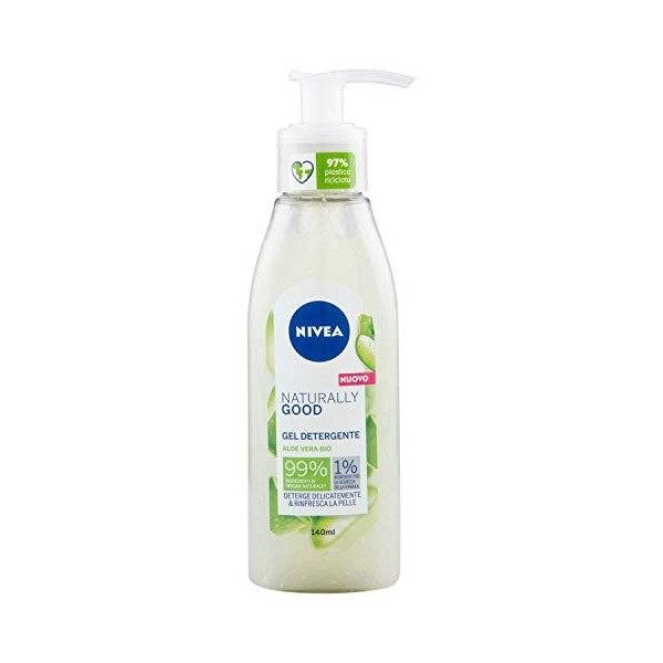 Nivea Naturally Good Gel nettoyant 140 ml Gel nettoyant visage avec 99% dingrédients naturels, gel visage nettoyant avec Alo
