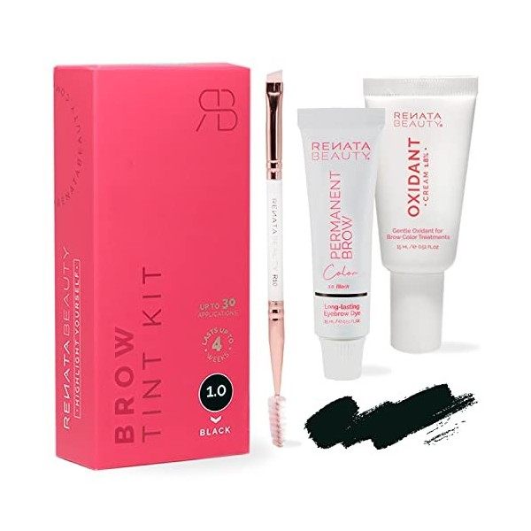 Renata Beauty Kit de Teinture pour Sourcils – Kit de Coloration des Sourcil Avec Couleur, Crème Oxydante et Brosse – Effet Lo