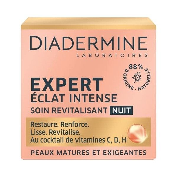 Diadermine - Crème Nuit - Expert Eclat Intense -Cocktail de vitamines - Peaux matures et exigeantes - Soin du Visage - Soin A...