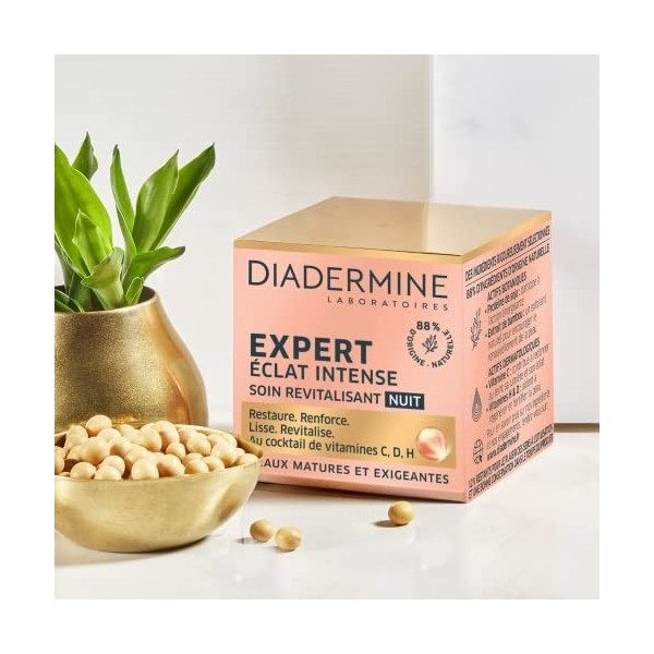 Diadermine - Crème Nuit - Expert Eclat Intense -Cocktail de vitamines - Peaux matures et exigeantes - Soin du Visage - Soin A...