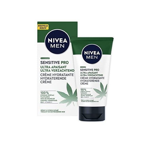 NIVEA MEN Crème hydratante visage ultra-apaisante Sensitive Pro 1 x 75 ml , Crème visage à l’Huile de Chanvre Bio, Soin homm ...