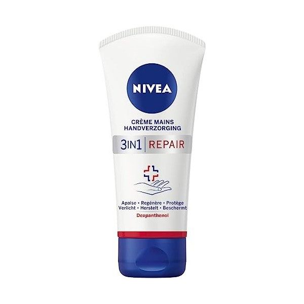 NIVEA Crème mains 3 en 1 Repair Peaux Très Sèches & Rugueuses 1 x 75 ml , soin hydratant mains formule riche et non grasse, ...