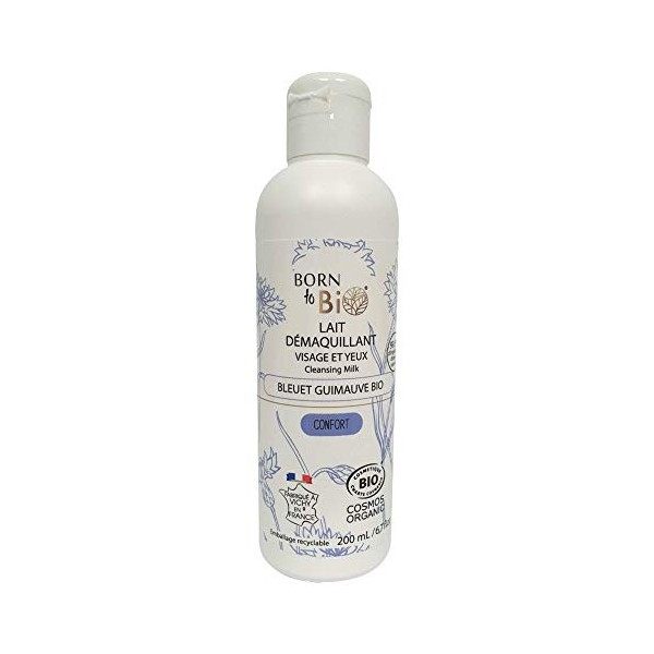 BORN TO BIO Lait Démaquillant Confort Bleuet Guimauve Bio Certifié Ecocert, 200 ml