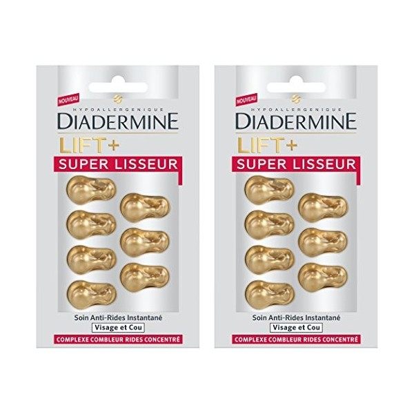 Diadermine - Lift+ - Super Lisseur - Capsules 7 Pièces Anti Rides - Lot de 2 Crème Jour et Nuit
