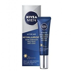 NIVEA MEN Soin Yeux Anti Age 1 x 15 ml , Soin contour des yeux hydratant à l’Acide Hyaluronique, Soin visage anti-rides et r ...