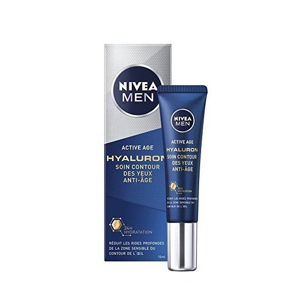 NIVEA MEN Soin Yeux Anti Age 1 x 15 ml , Soin contour des yeux hydratant à l’Acide Hyaluronique, Soin visage anti-rides et r ...