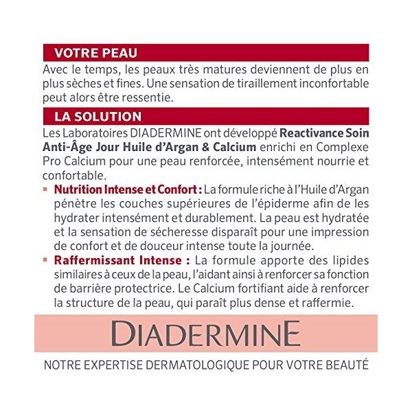 Diadermine - Réactivance - Soin Anti-Age Jour - Huile dArgan - 50 ml Crème Jour et Nuit