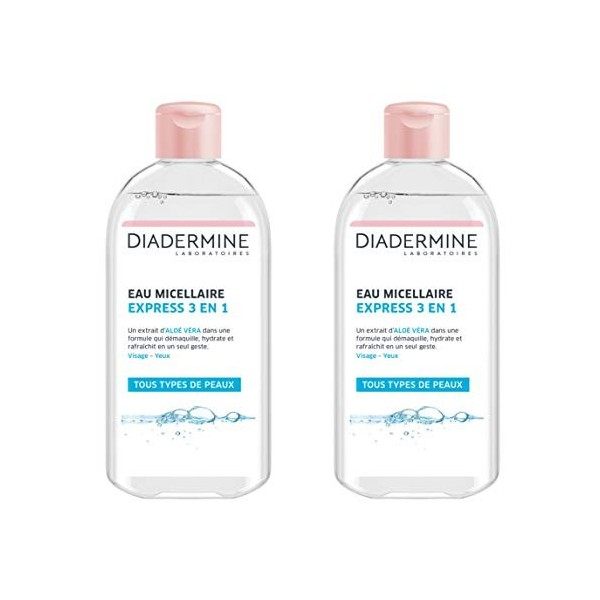 Diadermine - Eau Micellaire - Express 3 en 1 - 400 ml - Lot de 2 Crème Jour et Nuit