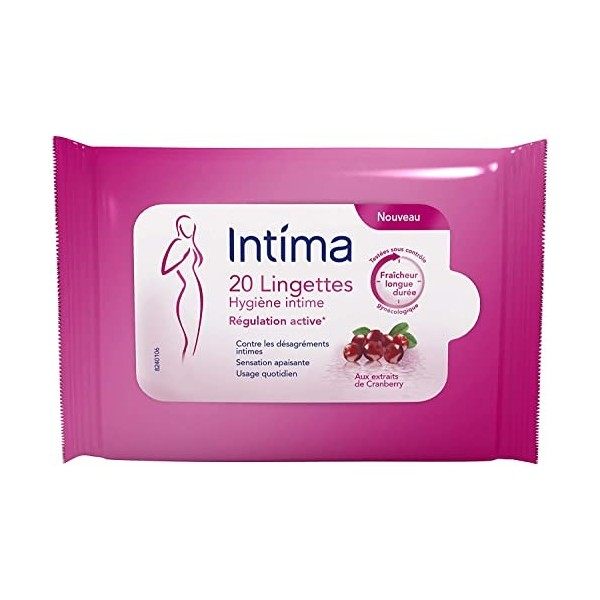 Intima - 20 Lingettes Hygiène Intime - Cranberry - Fraîcheur et anti-désagrément intime