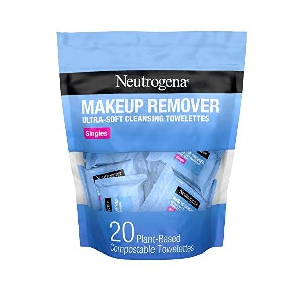 Neutrogena Makeup Remover Facial Cleansing Towelette Singles, Daily Face Wipes to Remove Dirt, Oil, Makeup & Waterproof Masca