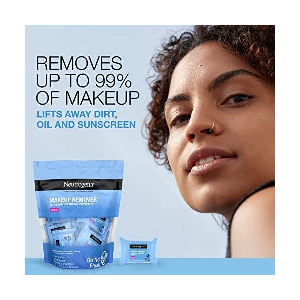 Neutrogena Makeup Remover Facial Cleansing Towelette Singles, Daily Face Wipes to Remove Dirt, Oil, Makeup & Waterproof Masca