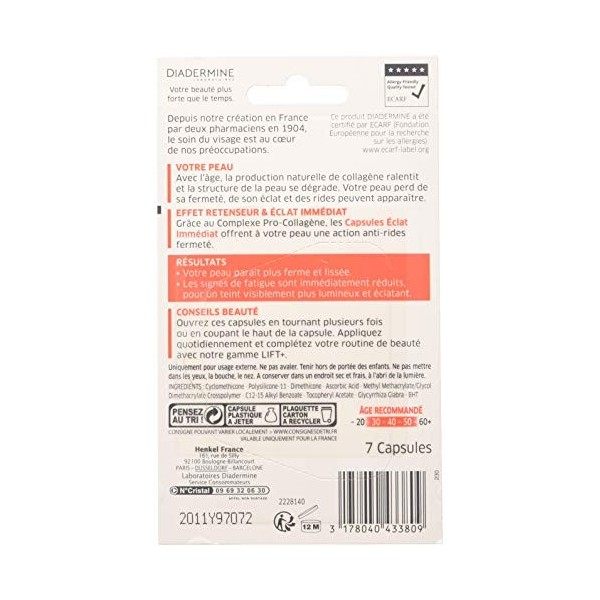 Diadermine - Lift+ - Capsules Anti-Rides - Visage Eclat Immediat - 4 ml - Lot de 2 Crème Jour et Nuit