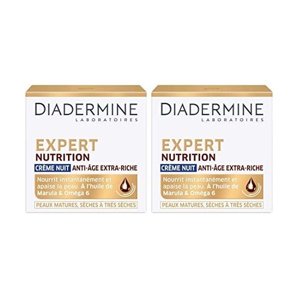 Diadermine - Expert Nutrition 3D - Crème de Nuit - Anti-rides - 50 ml - Lot de 2 Crème Jour et Nuit