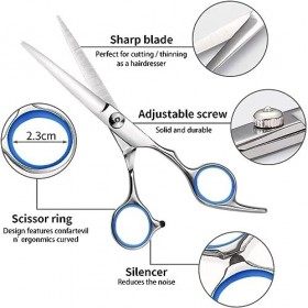 NWOUIIAY 6Pcs Ciseaux Coiffure Ciseaux en Acier Inoxydable Professionnel 6,7 pouces Ciseaux de Coiffure Ensemble avec 2 Pince