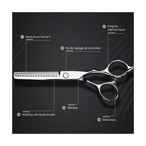 Ciseaux de Coiffure et Ciseaux Désépaissir en Acier Inoxydable Set Ciseaux Coiffure Professionnel 6 Pouces avec Peigne