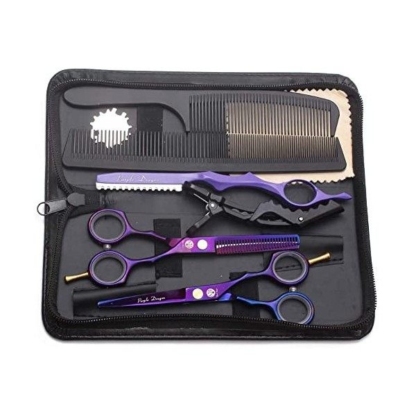 Kit de Ciseaux de Coiffure Professionnel Ciseaux Coiffure 5,5 Peigne Inox Violet Rasoir Acier Japonais Ciseaux Coiffure Desep