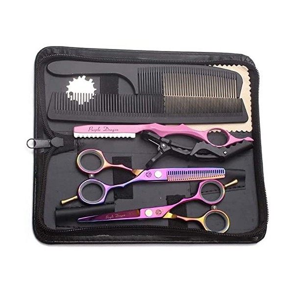 Kit de Ciseaux de Coiffure Professionnel Ciseaux Coiffure 5,5 Peigne Inox Violet Rasoir Acier Japonais Ciseaux Coiffure Desep