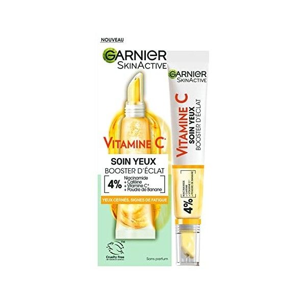 Garnier SkinActive - Soin Yeux Booster dÉclat - Anti-Cernes & Anti-Ridules - Enrichi en Vitamine C, Niacinamide, Caféine & P ...