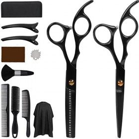 AnJeey 12 Pcs Kit de Ciseaux Coiffure Professionnel avec Ciseaux Desepaississant Cheveux en Acier Inoxydable, Cape de Coiffeu