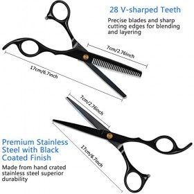 AnJeey 12 Pcs Kit de Ciseaux Coiffure Professionnel avec Ciseaux Desepaississant Cheveux en Acier Inoxydable, Cape de Coiffeu