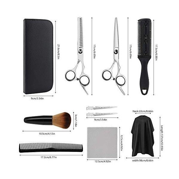 Ciseaux Coiffure Professionnels outil de Barber Coupe de cheveux à effiler Texturizing Famille Coupe de cheveux 10 Pcs Coiffe