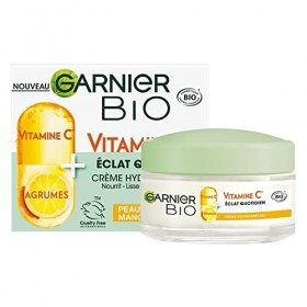 Garnier - Crème Hydratante Bio - Hydratation et Éclat Au Quotidien - Enrichi en Vitamine C et Agrumes - Pour les Peaux Sèches...