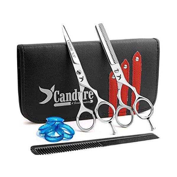 Candure Ciseaux Coiffure Professionnel Set Coupe de Cheveux Amincissement Acier Inoxydable Désépaissir & Sculpteur Effiler Pe